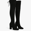 Botas Over The Knee para Mujer Negras – Tacón Grueso de 7 cm y Diseño Elegante en Gamuza - Tienda Serrano