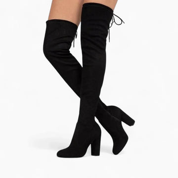 Botas Over The Knee para Mujer Negras – Tacón Grueso de 7 cm y Diseño Elegante en Gamuza - Tienda Serrano